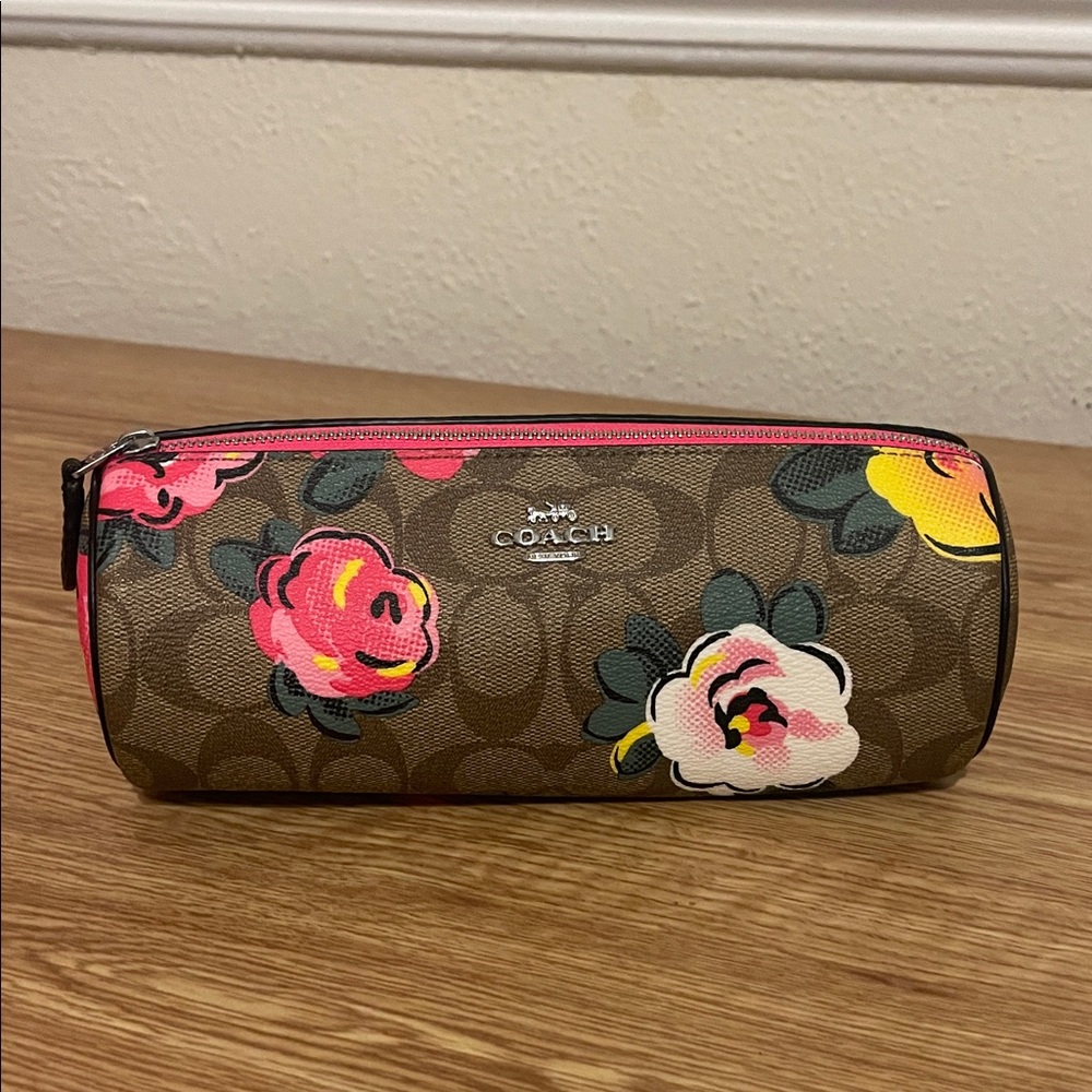 Coach Floral Brown and Pink cosmetic Bag